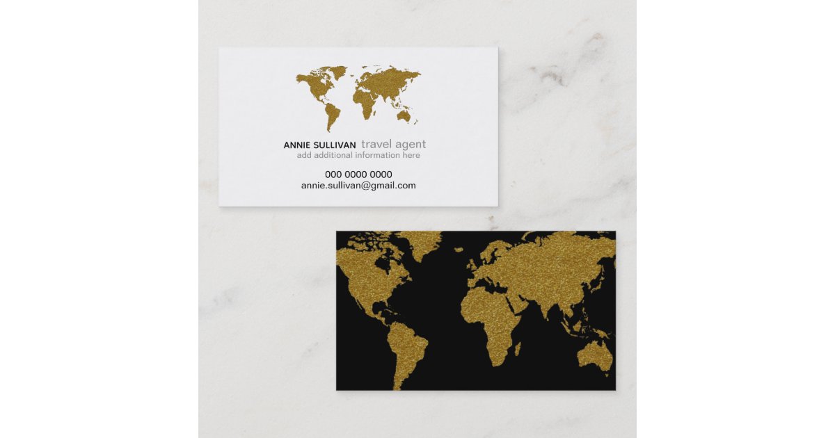 modern faux gold world map prof. travel agent business ...