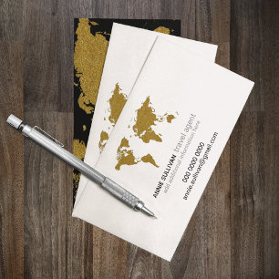Modern Faux Gold World Map Prof. Travel Agent Business Card