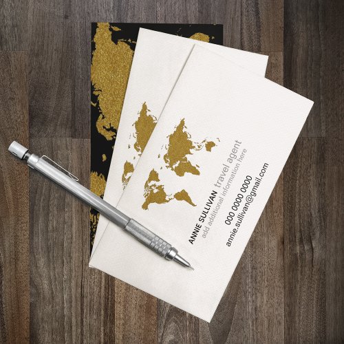 Modern Faux Gold World Map Prof Travel Agent Business Card