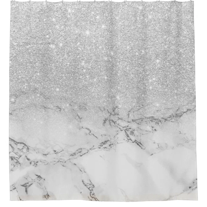 Modern Faux Grey Silver Glitter Ombre, Grey Marble Shower Curtain