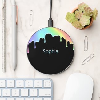 Modern Faux Holographic Colorful Rainbow Drops