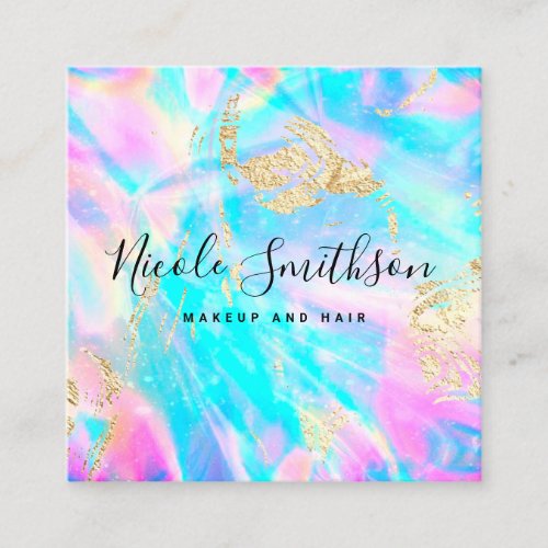 modern faux holographic design square business card