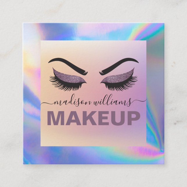 Modern Faux Holographic Elegant Signature Script  Square Business Card (Front)