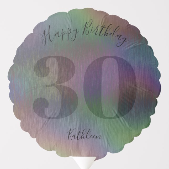Modern Faux Holographic Metal Name Birthday Party Balloon (Front)