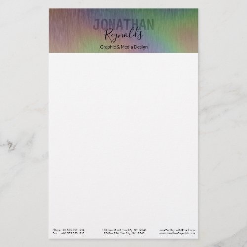 Modern Faux Holographic Metal Name Monogram Stationery