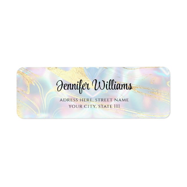 Modern Faux Holographic Opal Gold Foil Elegant Label (Front)