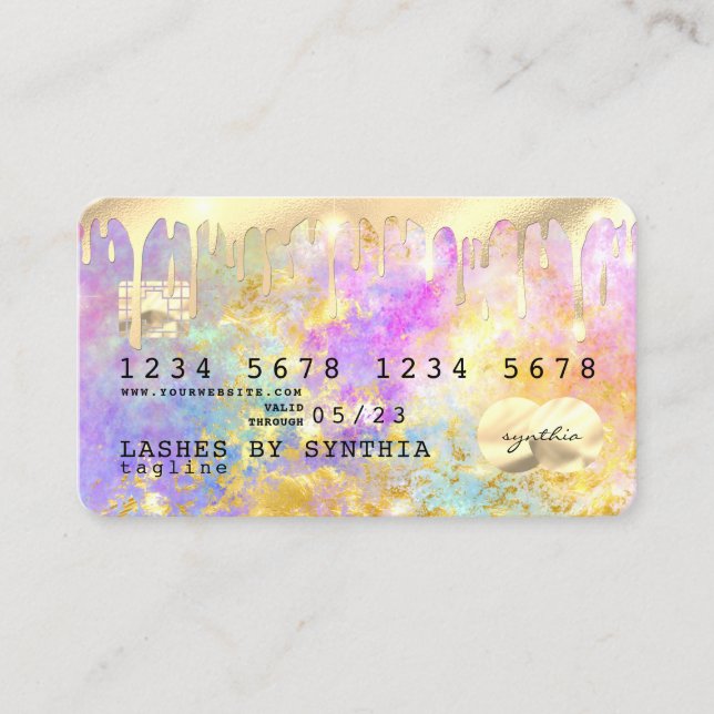 modern faux holographic opal stone business card (Front)