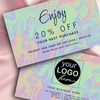 Modern Faux Holographic Pastel Script | Your Logo Discount Card