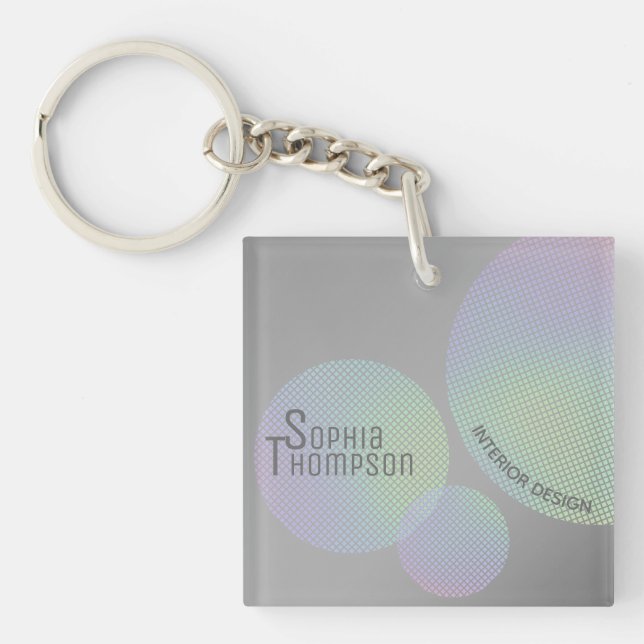 Modern Faux Holographic Rainbow Circles Keychain (Front)