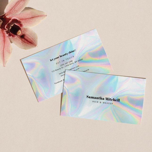 Modern Faux Holographic Salon Beautician Makeup Business Card (Creator Uploaded)