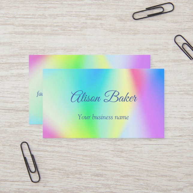 Modern faux iridescent pastel rainbow colored business card (Front/Back In Situ)