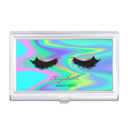 Modern Faux Lashes Holographic Business Card Case