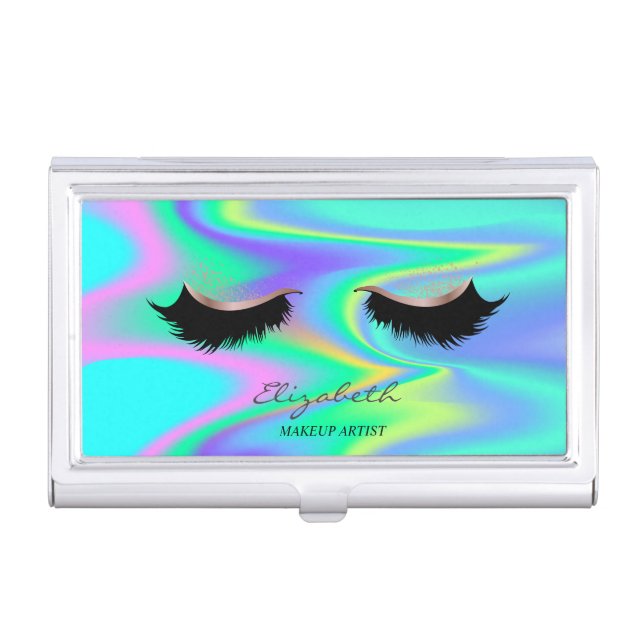 Modern Faux Lashes Holographic Business Card Case (Front)