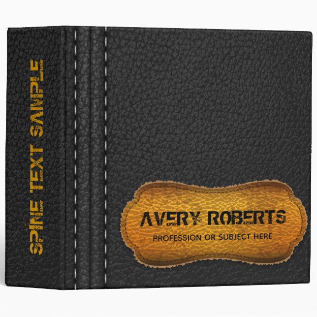 Modern Faux Leather design Black and yellow 3 Ring Binder (Front/Spine)