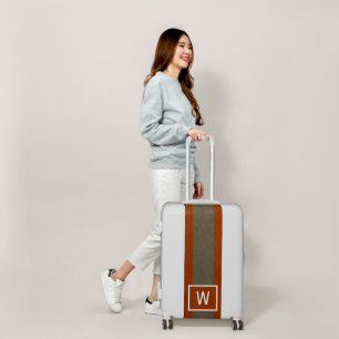 Modern Faux Leather Monogram Orange Luggage