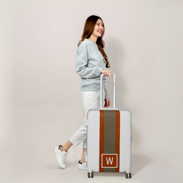 Modern Faux Leather Monogram Orange Luggage (Scale)