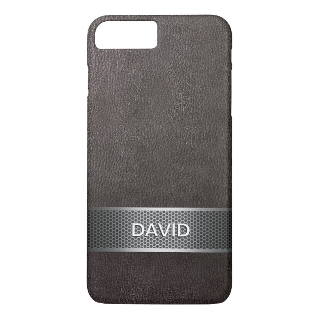 Modern Faux Leather & Steel Belt Custom Name Case-Mate iPhone Case (Back)