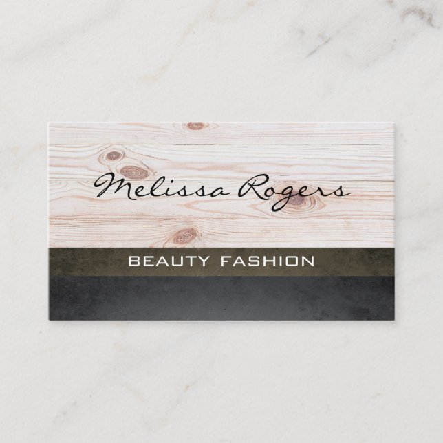 Modern Faux Leather | Wood Panels Business Card (Front)