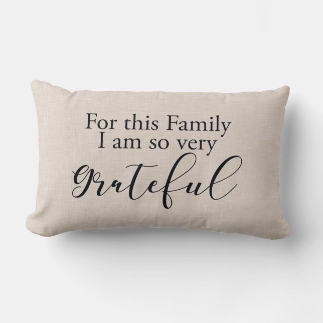 Modern Faux linen family gratitude quote Lumbar Pillow (Front)