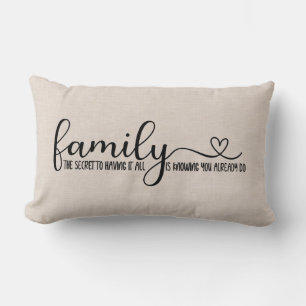 Modern Faux linen family quote  Lumbar Pillow