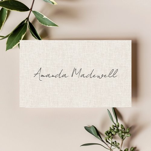 Modern Faux Linen Signature Script Name Business Card