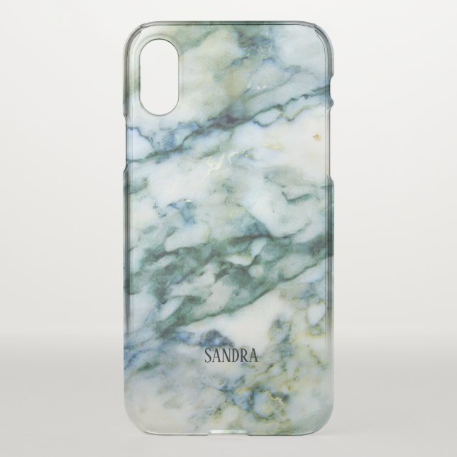 Modern Faux Marble gray & Green Tones Uncommon iPhone Case (Back)