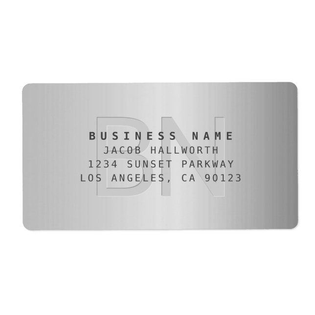 Modern Faux Metal Monogrammed Business Address Label (Front)
