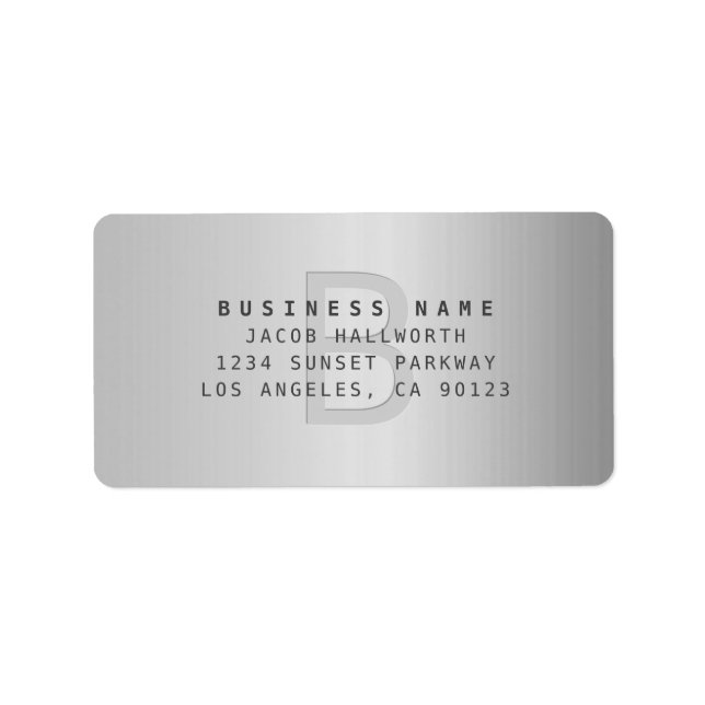 Modern Faux Metal Monogrammed Business Address Label (Front)