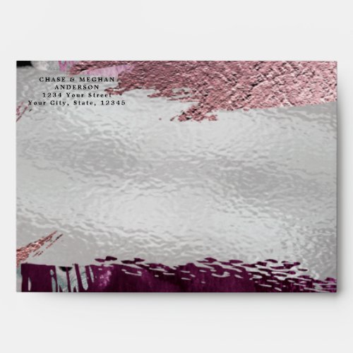 Modern Faux Metallic Cassis Blush Strokes Envelope