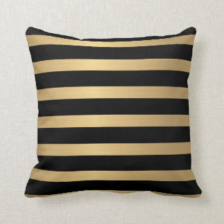 Modern Faux metallic Gold and Black striped Throw Pillow