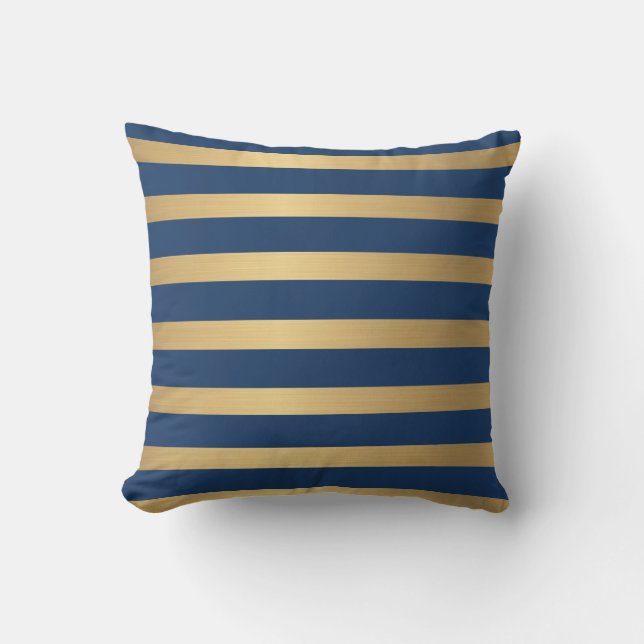 Modern Faux metallic Gold and Navy striped Throw Pillow (Front)