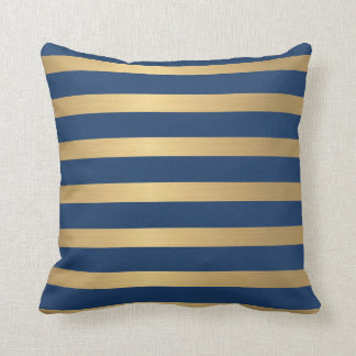Modern Faux metallic Gold and Navy striped Throw Pillow