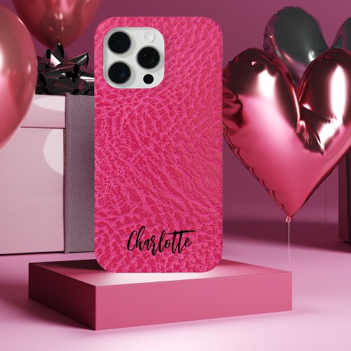 Modern Faux Pink Leather iPhone 15 Pro Max Case