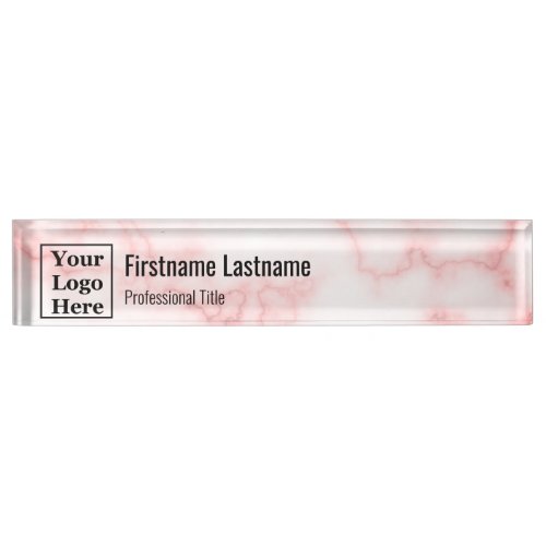 Modern Faux Pink Marble Your Logo Here Desk Name Plate