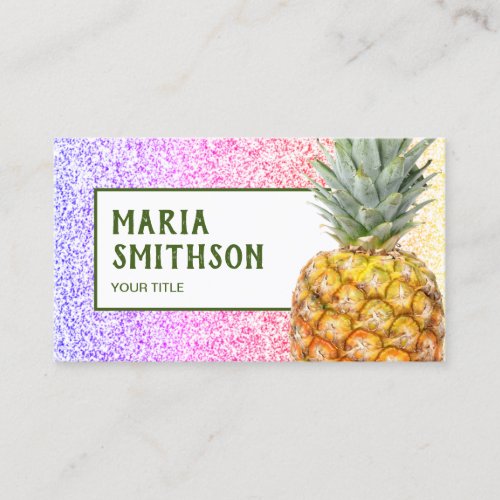 Modern Faux Rainbow Glitter Tropical Pineapple Business Card