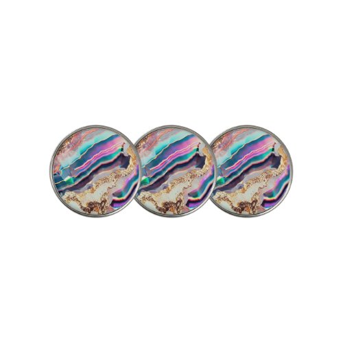 Modern Faux Rainbow Marble Agate Pattern Golf Ball Marker