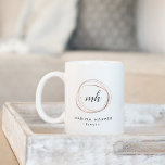 Modern Faux Rose Gold Abstract Logo Coffee Mug<br><div class="desc">Elegant logo mug features an abstract element in faux rose gold,  encircling your initials or monogram in modern calligraphy script. Personalize with two custom text fields beneath for your name and title or business name.</div>