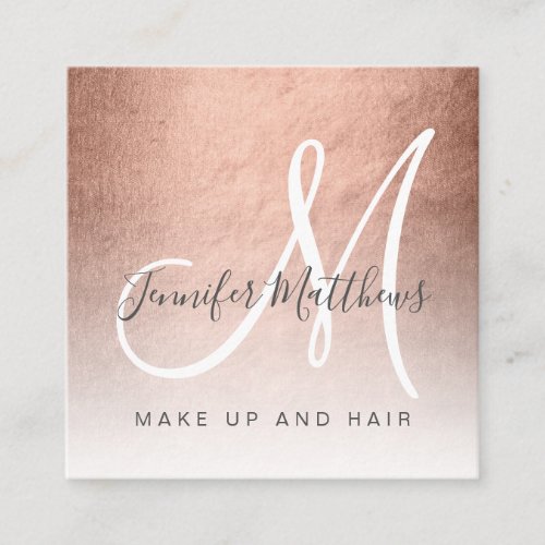 Modern Faux Rose Gold Abstract Makeup Artist Square Business Card