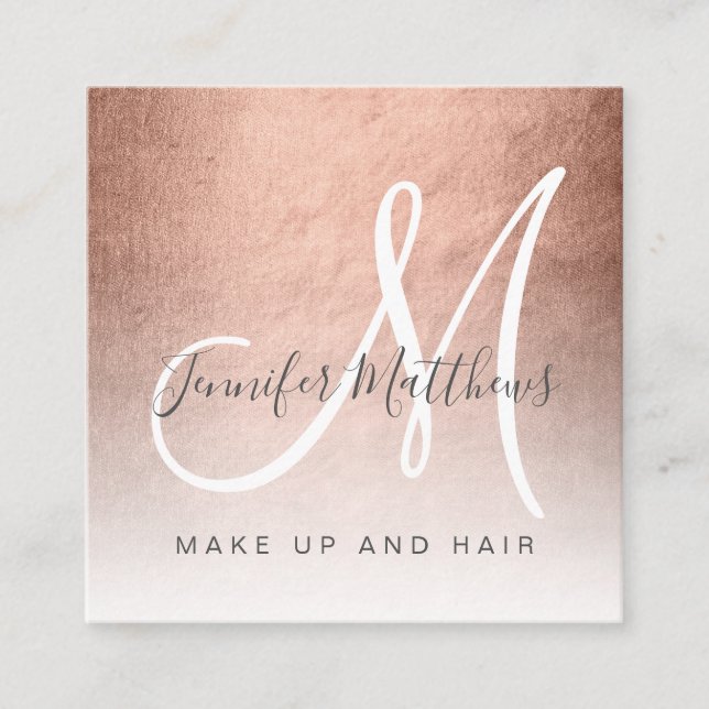 Modern Faux Rose Gold Abstract Makeup Artist Square Business Card (Front)