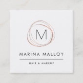 Modern Faux Rose Gold Abstract Monogram Square Business Card (Front)