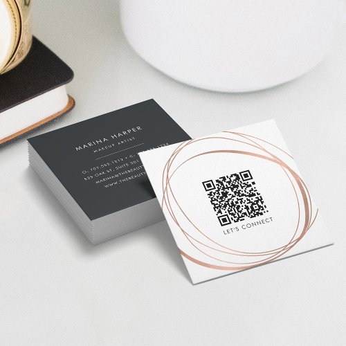 Modern Faux Rose Gold Abstract QR Code Square Business Card