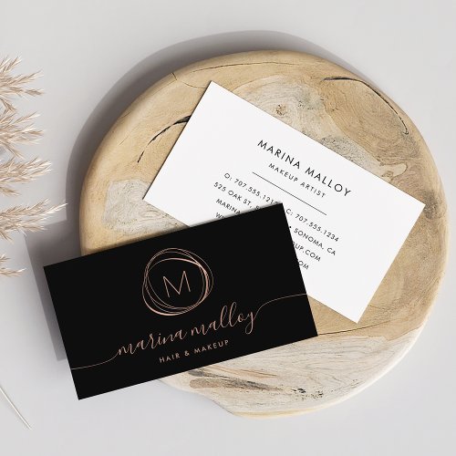 Modern Faux Rose Gold Abstract Script Business Card
