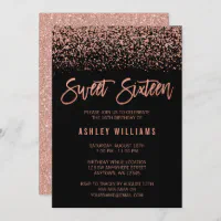 Modern rose gold glitter ombre photo Sweet 16 rsvp Tri-Fold Invitation, Zazzle