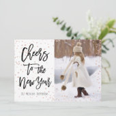 Modern faux rose gold confetti New Year typography Holiday Card (Standing Front)