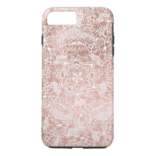 Modern faux rose gold floral mandala hand drawn iPhone 8 plus7 plus case