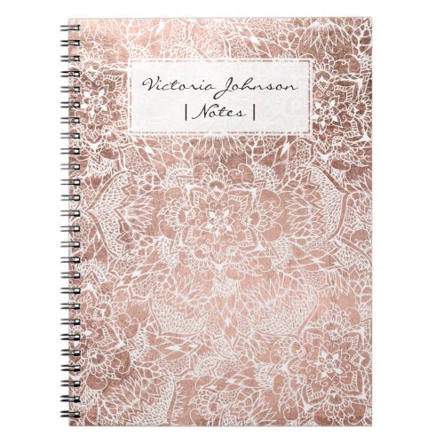 Modern faux rose gold floral mandala illustration notebook