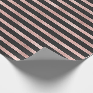 Modern Faux Rose Gold Foil & Black Stripes Wrapping Paper