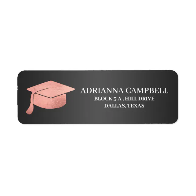 Modern Faux Rose Gold Foil Graduation Hat Black Label | Zazzle