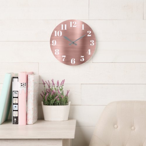 Modern Faux Rose Gold Foil Large Clock