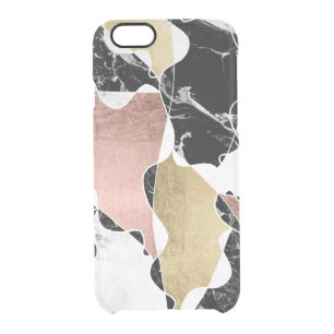 Modern faux rose gold foil marble color block line clear iPhone 6/6S case
